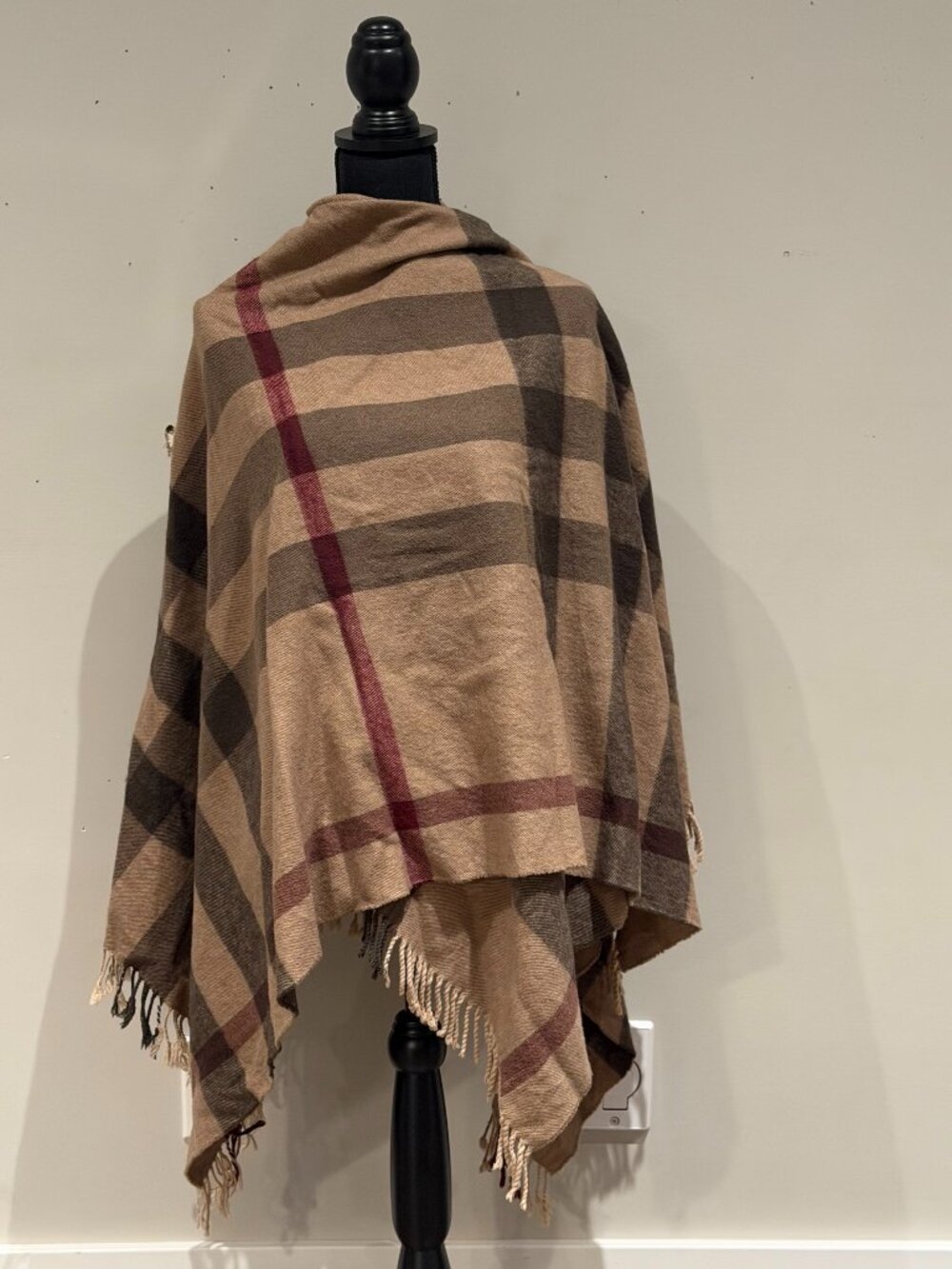 Authentic Burberry Check Wool Blend Poncho Cape